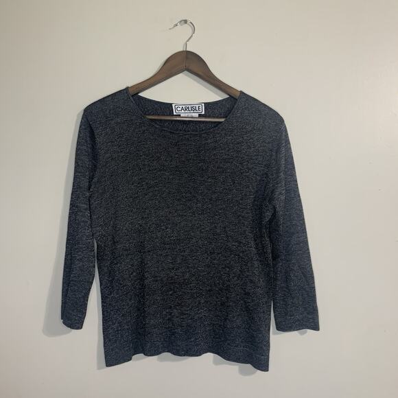 Carlisle 100% Silk Gray Top Long Sleeve Women Size M Round Neck Formal Casual - Picture 1 of 8